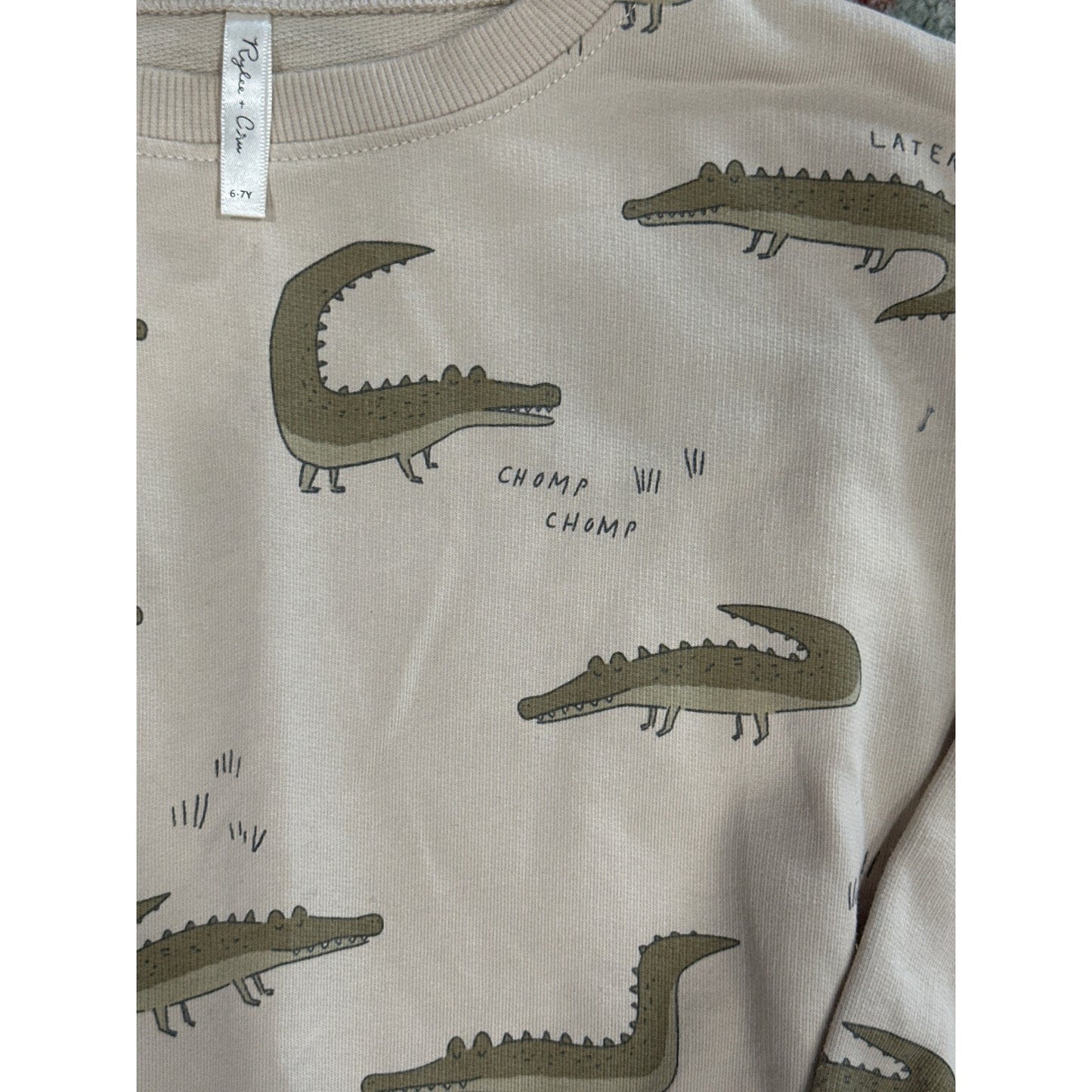 Rylee and Cru Alligator Sweatshirt Kids 6/7 Sand Later Gater Pullover EUC1