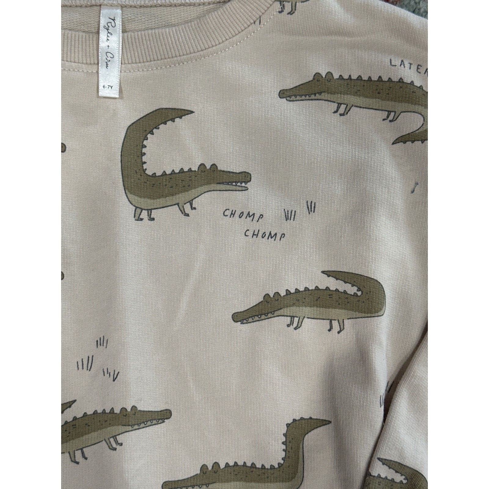 Rylee and Cru Alligator Sweatshirt Kids 6/7 Sand Later Gater Pullover EUC1