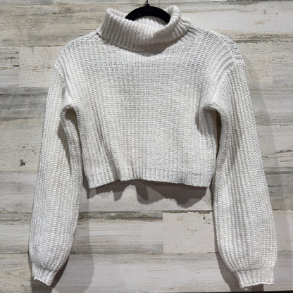 SHEIN Turtleneck Cropped Sweater Girls 12 (150) White Ribbed Knit Winter EUC0