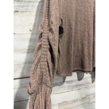 Adrienne Vittadini Mock Neck Sweater Womens XL Brown Ribbed Puff Sleeve EUC3