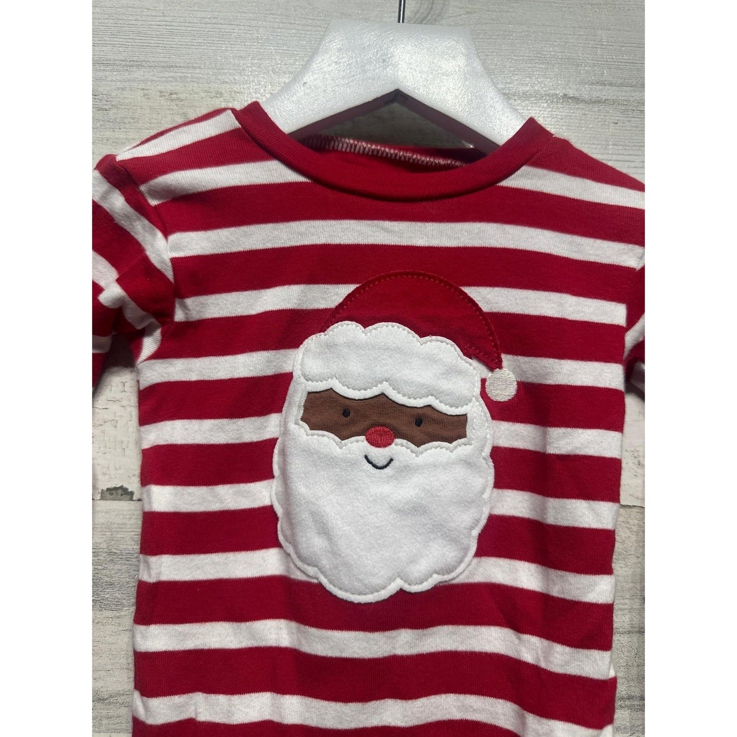 Carter's Pajama Set Boys 2T Red White Striped Black Santa Applique1