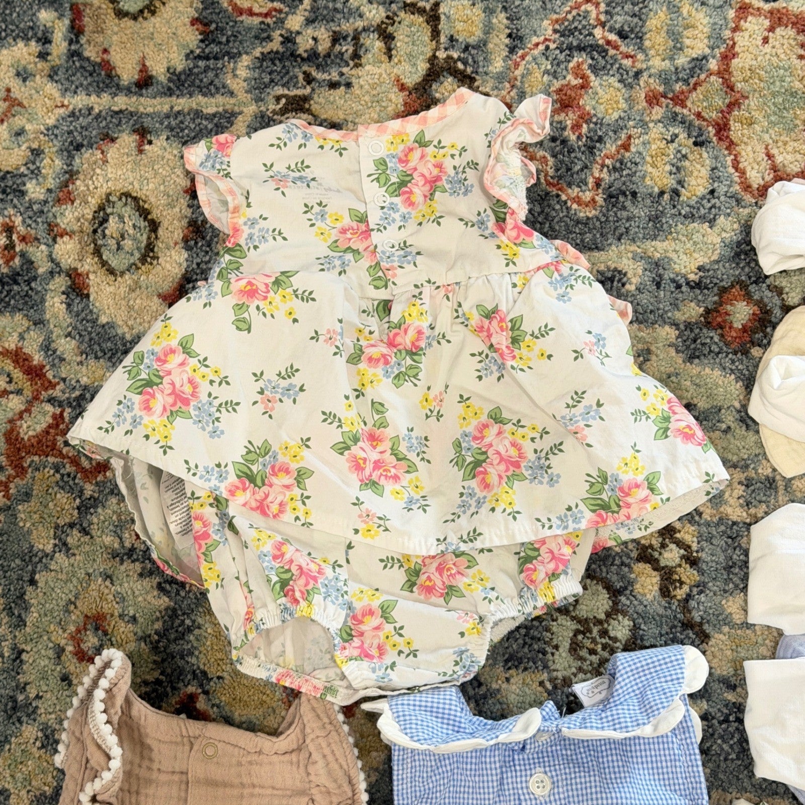 Mud Pie Baby Starters Romper Lot Girls 6-9M Floral Gingham Gauze EUC11
