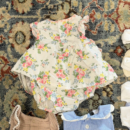 Mud Pie Baby Starters Romper Lot Girls 6-9M Floral Gingham Gauze EUC11
