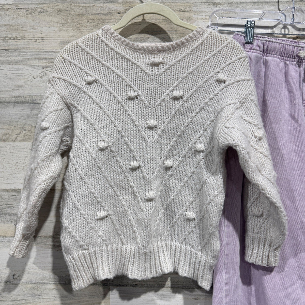 Zara Cat & Jack Sweater & Pants Set Girls 7/8 Purple Ivory Knit Wide Leg Boho1