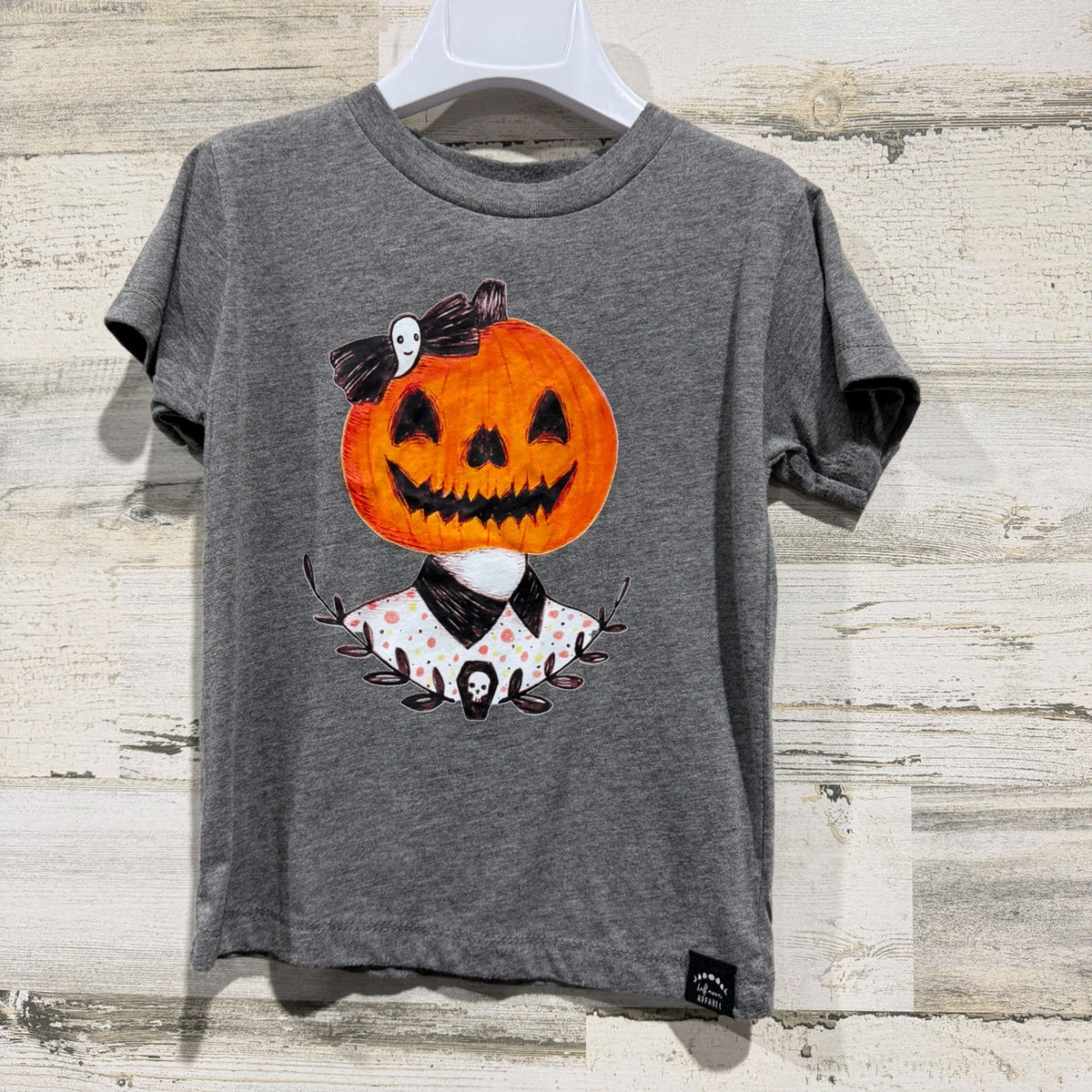 Half Moon Apparel Pumpkin Head Graphic Tee Kids 3T Gray Triblend Halloween0