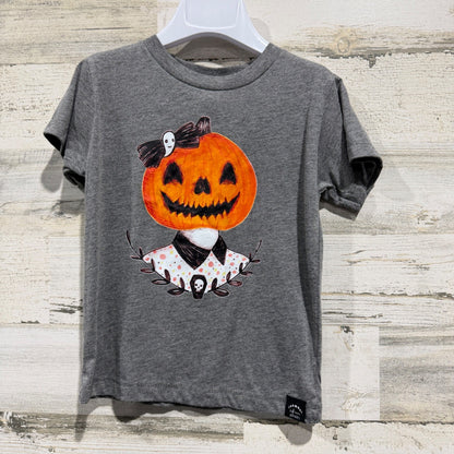 Half Moon Apparel Pumpkin Head Graphic Tee Kids 3T Gray Triblend Halloween0