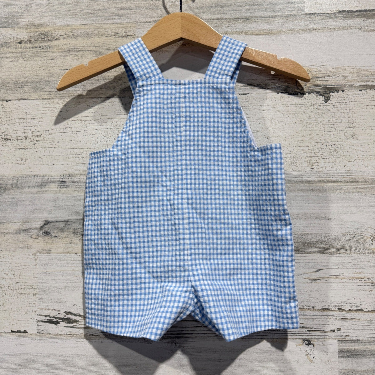 Florence Eiseman Sailboat Gingham Shortall Boys 3M Blue Cotton Blend Preppy EUC2