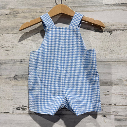 Florence Eiseman Sailboat Gingham Shortall Boys 3M Blue Cotton Blend Preppy EUC2