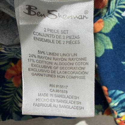 Ben Sherman 2 Piece Set Boys Size 5 Blue Floral Linen Blend Tropical Summer EUC4