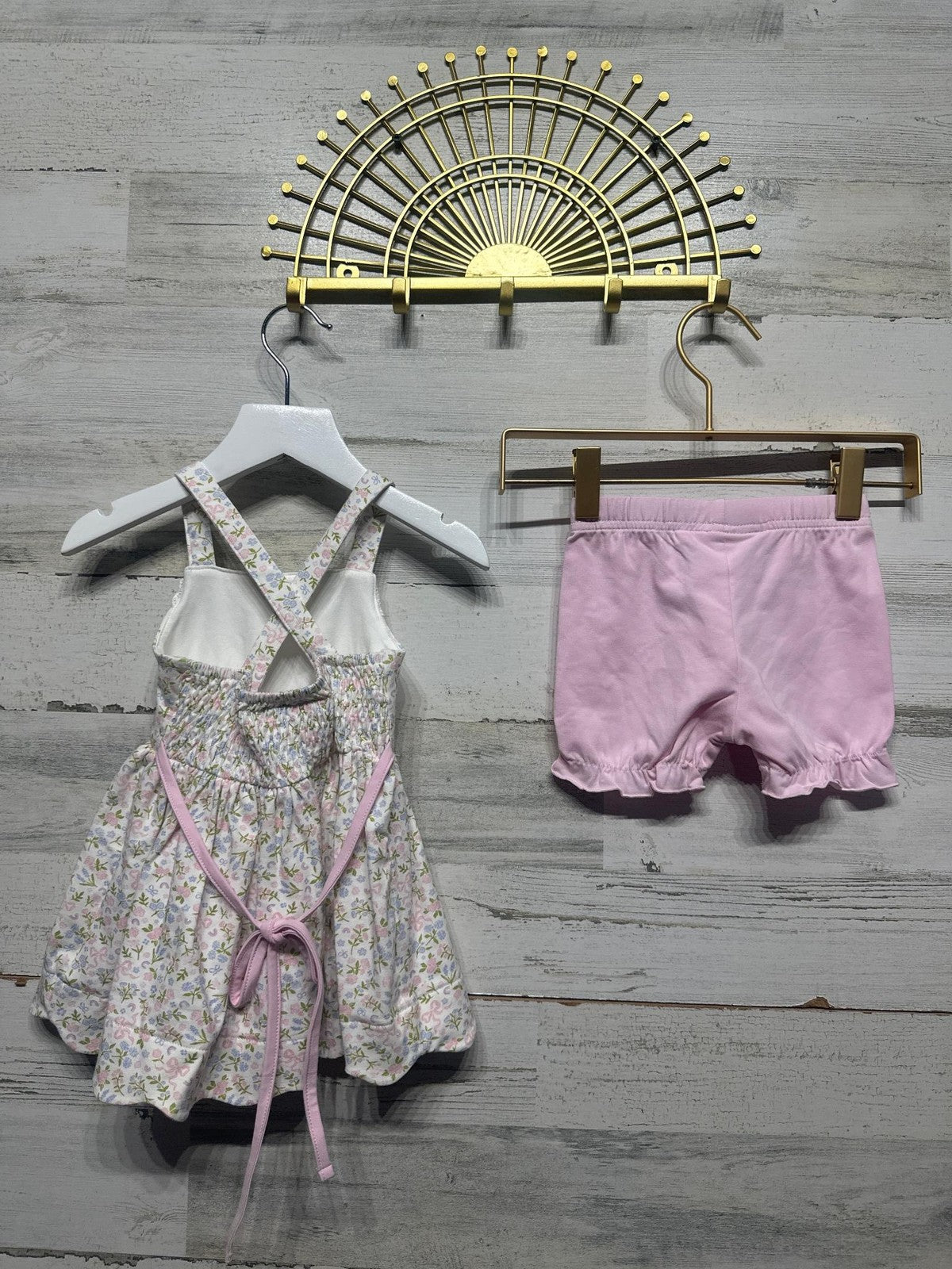 Serendipity Floral Dress and Bloomers Set Girls 9m Pink Blue Eyelet Lace EUC3