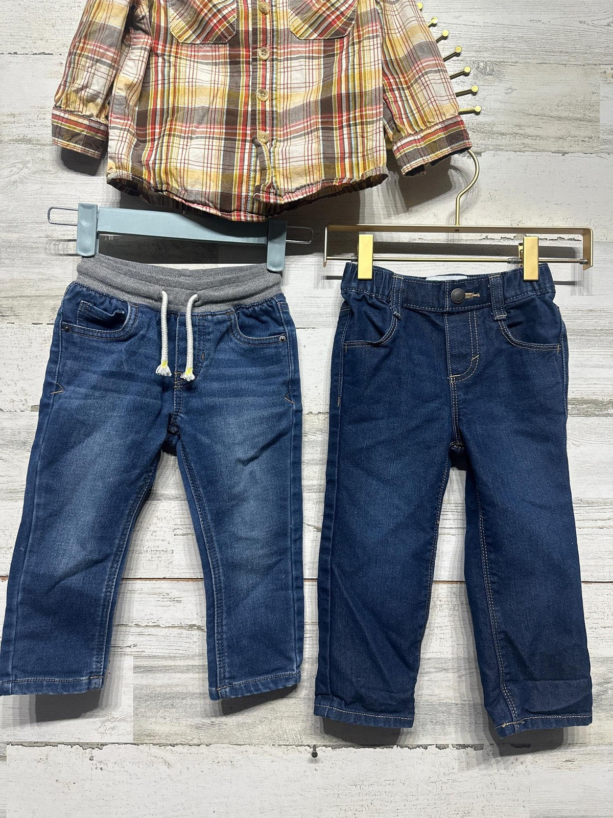 Old Navy Cat & Jack Outfit Lot Boys 2T Multicolor Plaid Dino Denim1