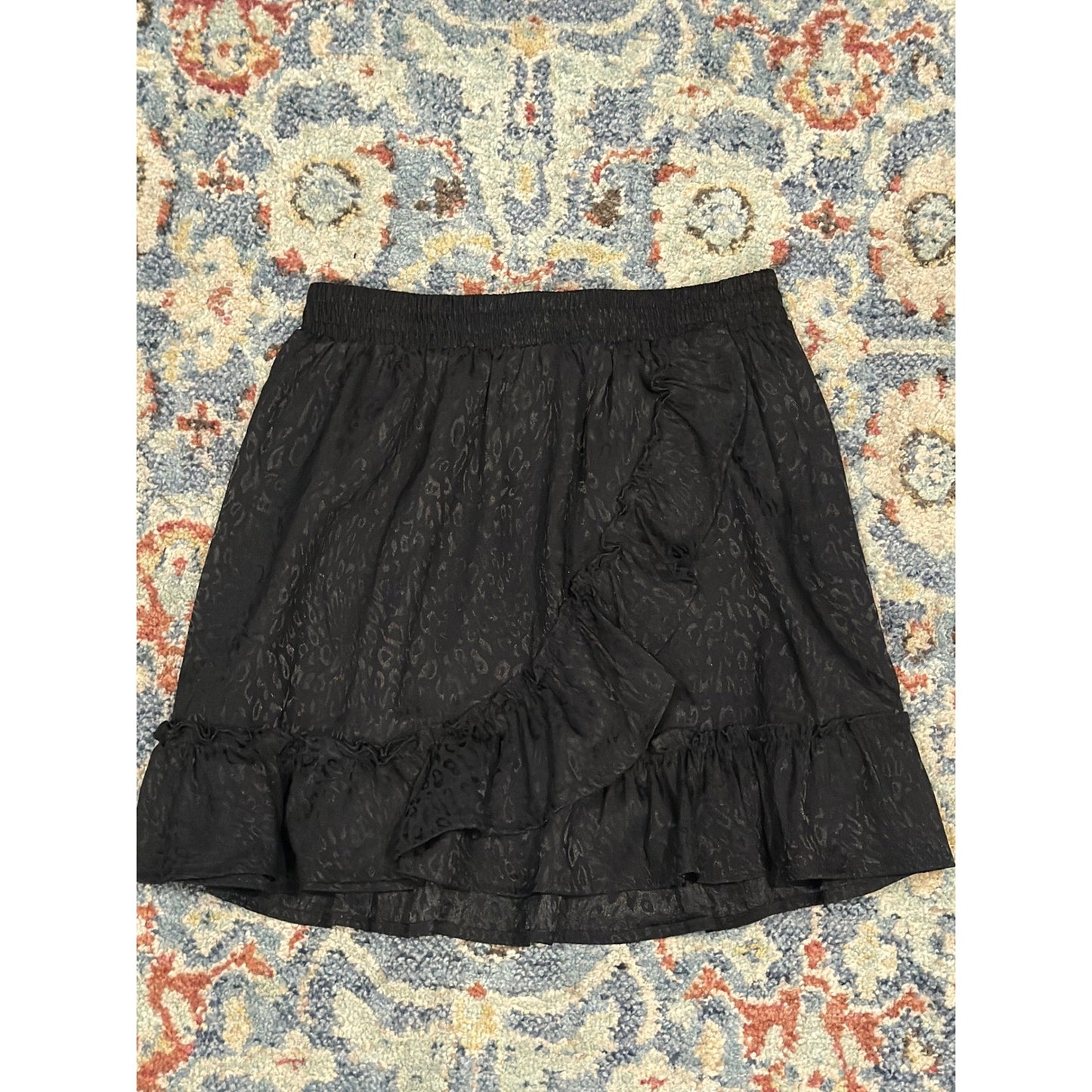 Art Class Skirt Girls Large 10/12 Black Leopard Ruffle Jacquard Grunge EUC0