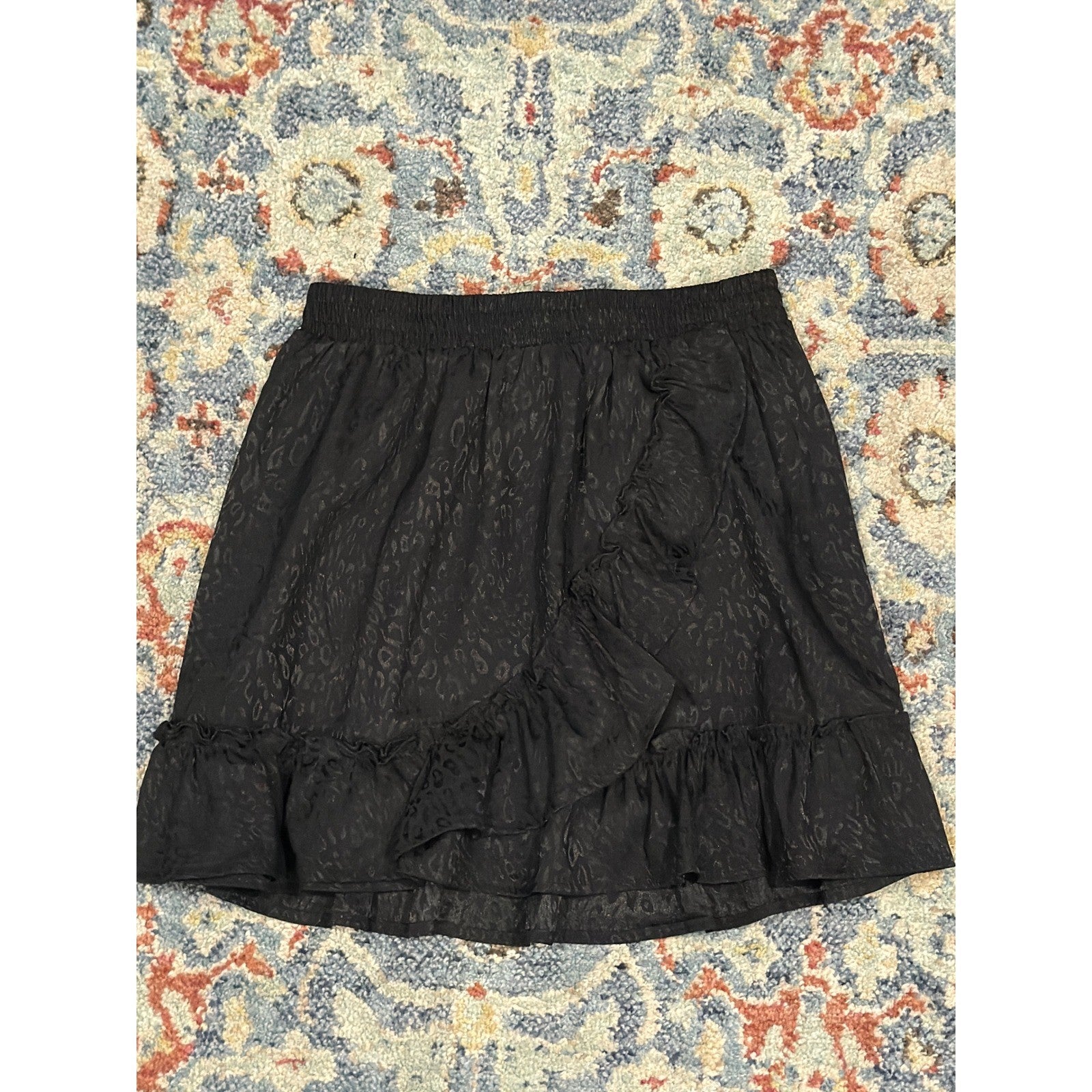 Art Class Skirt Girls Large 10/12 Black Leopard Ruffle Jacquard Grunge EUC0
