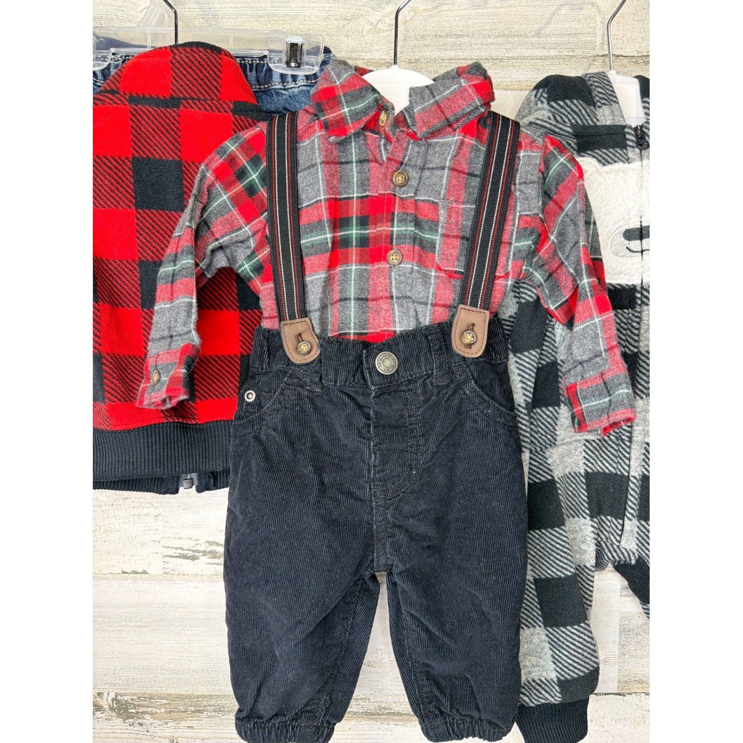 Carter's OshKosh Baby Boys 3M Plaid Fleece Denim Bundle CabinCore Warm4