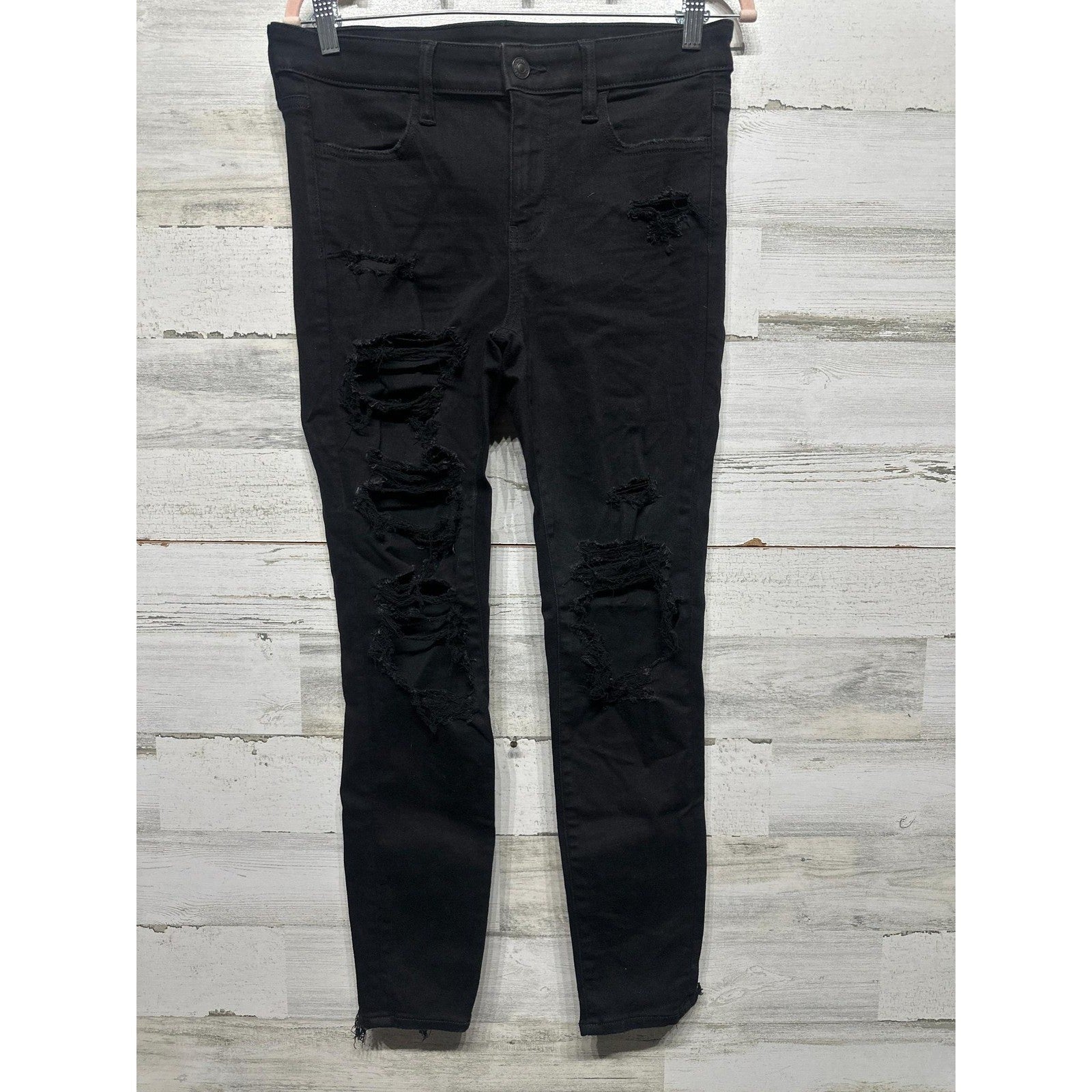 American Eagle Jeggings Women 8 Short Black Distressed Next Level Stretch EUC0