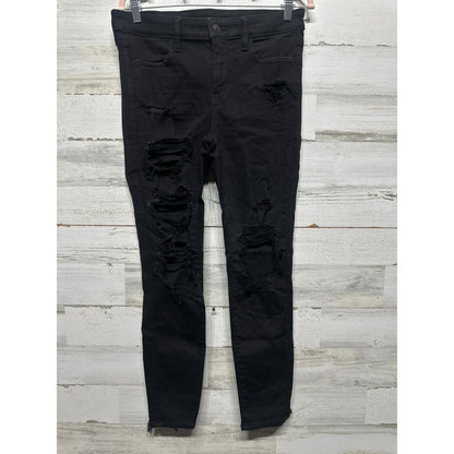American Eagle Jeggings Women 8 Short Black Distressed Next Level Stretch EUC0