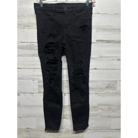 American Eagle Jeggings Women 8 Short Black Distressed Next Level Stretch EUC0