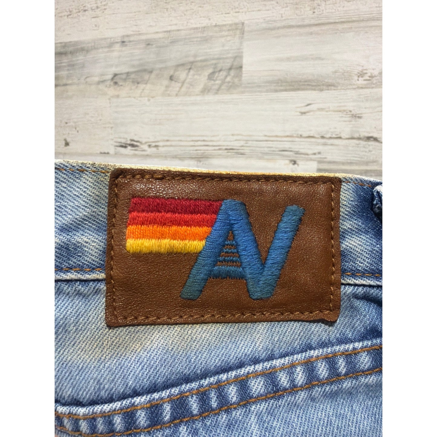 Aviation Nation Denim Shorts Women 24 Blue Distressed Patch Lightning Bolt*11
