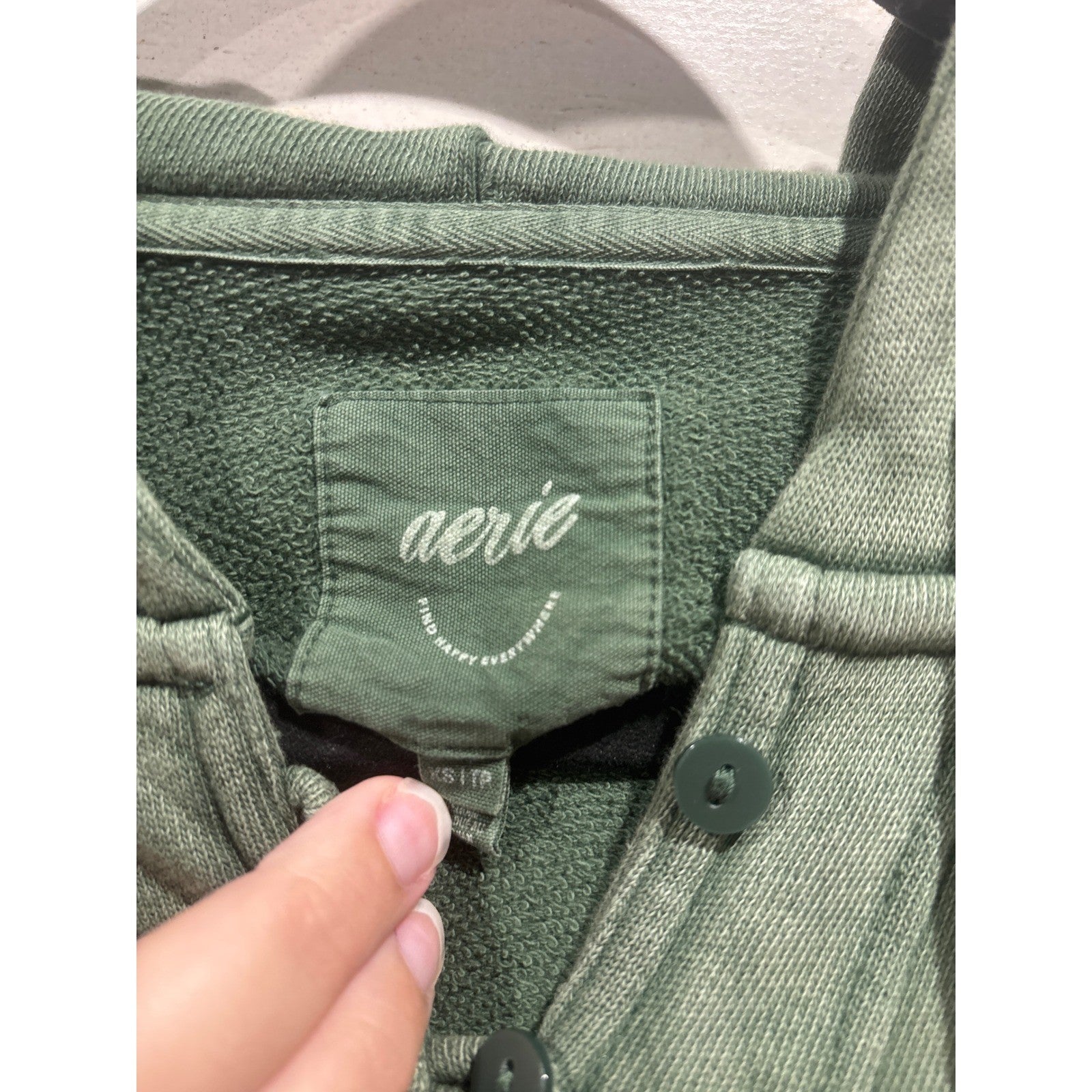 Aerie Henley Hoodie Women XS Green Button Front Oversized Gorpcore EUC1