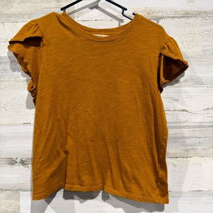 We The Free Ruffle Sleeve Tee Women M Mustard Slub Knit Boho *Flawed0