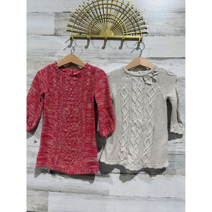 Old Navy Cupcakes and Cashmere Sweater Dress Bundle Girls 12M Red Tan Cable Knit0