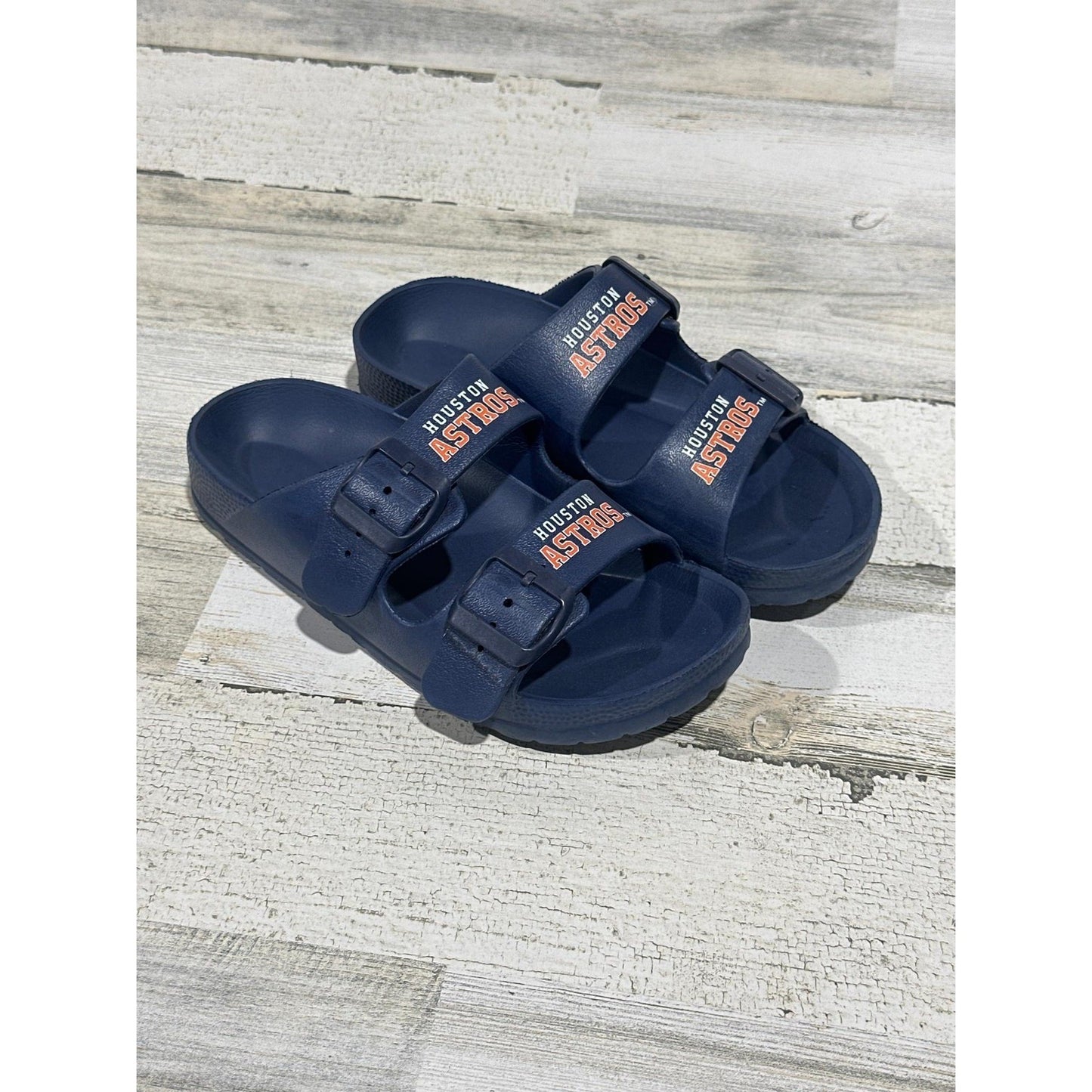 MLB Houston Astros Slides Boys 5/6 Navy Blue Double Strap Sporty EUC0