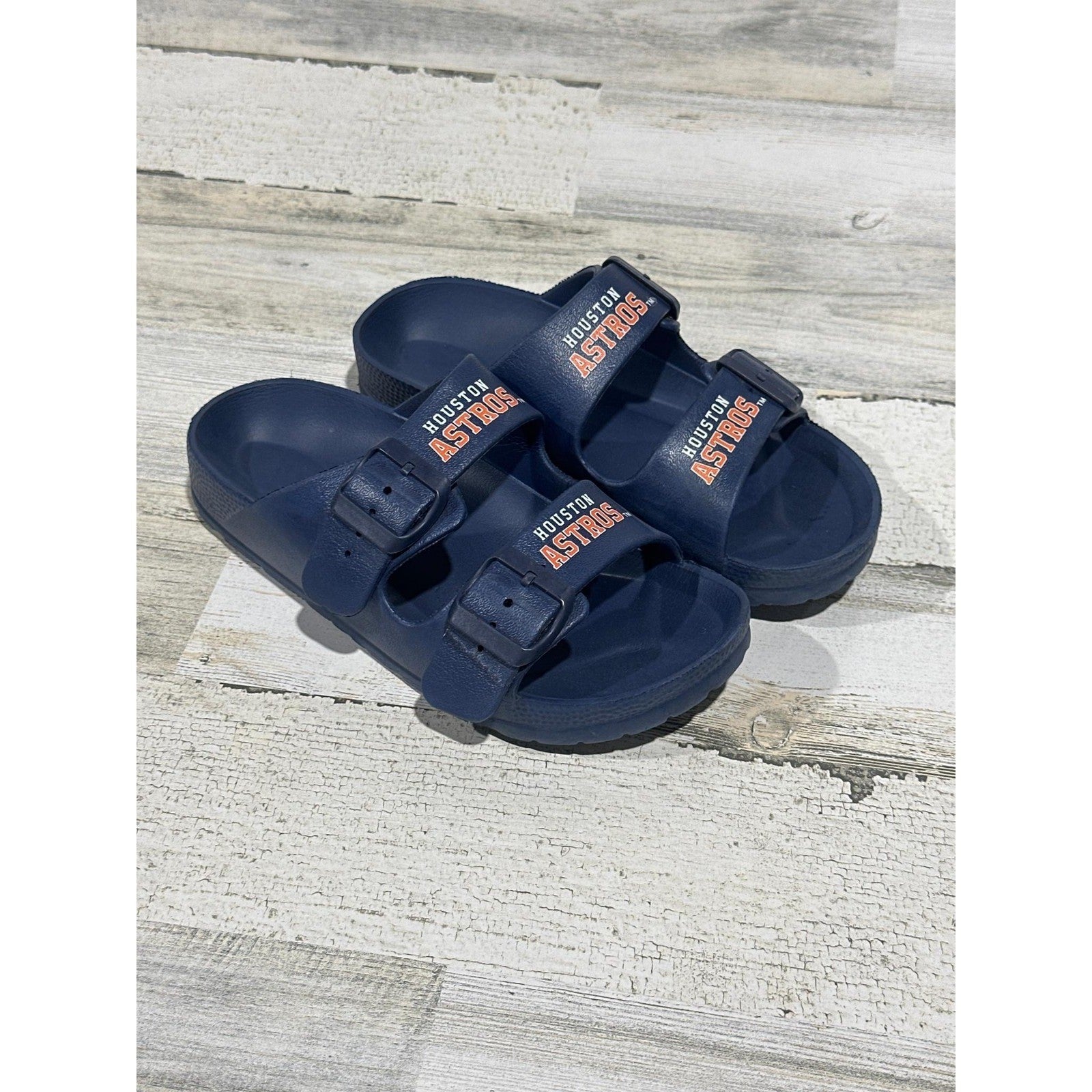 MLB Houston Astros Slides Boys 5/6 Navy Blue Double Strap Sporty EUC0
