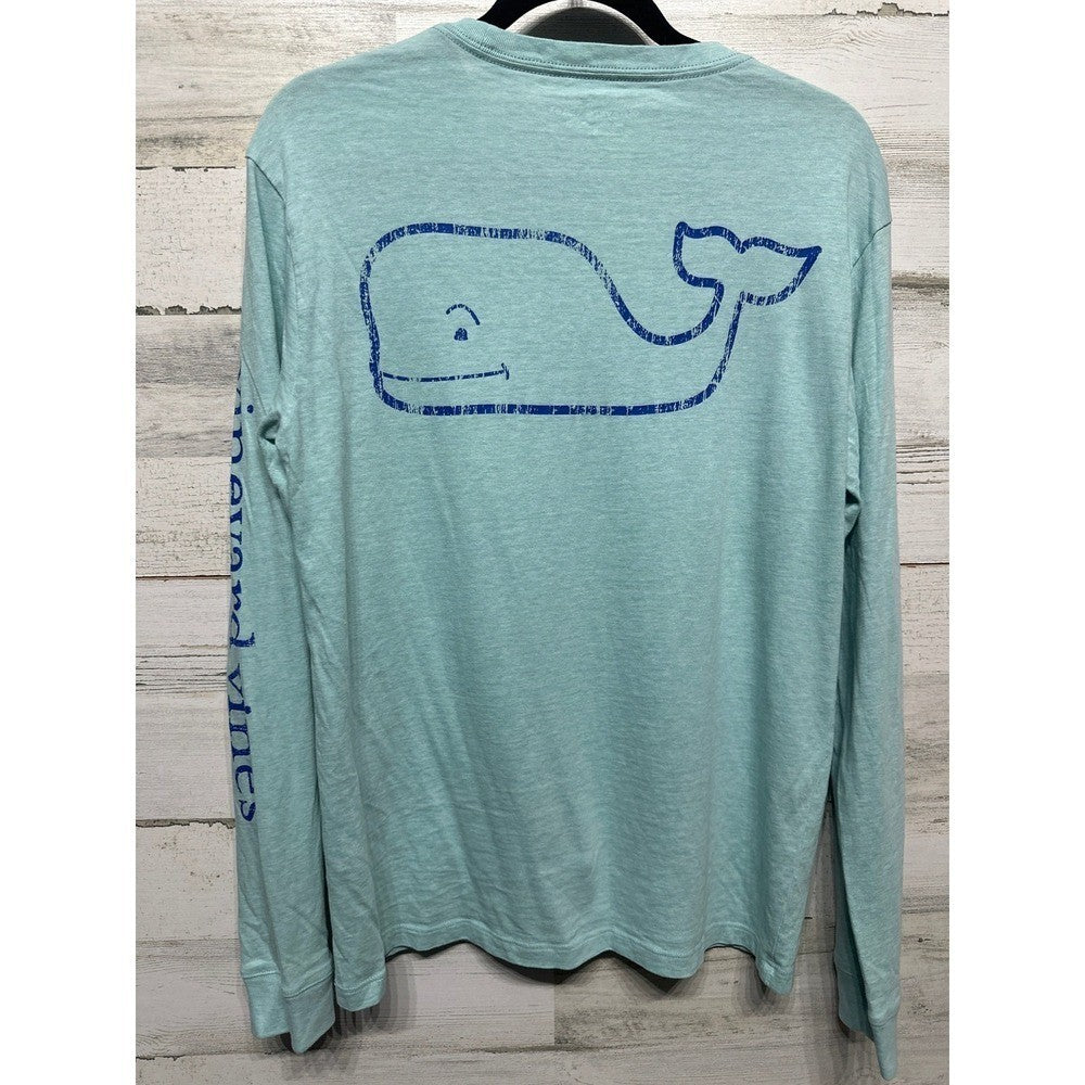 Vineyard Vines Long Sleeve Pocket T-Shirt Men Small Mint Green Whale Logo EUC1