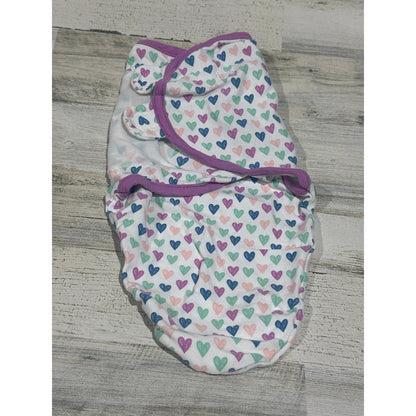 SwaddleMe Original Swaddle Girls 0-3M White Purple Heart Print EUC0