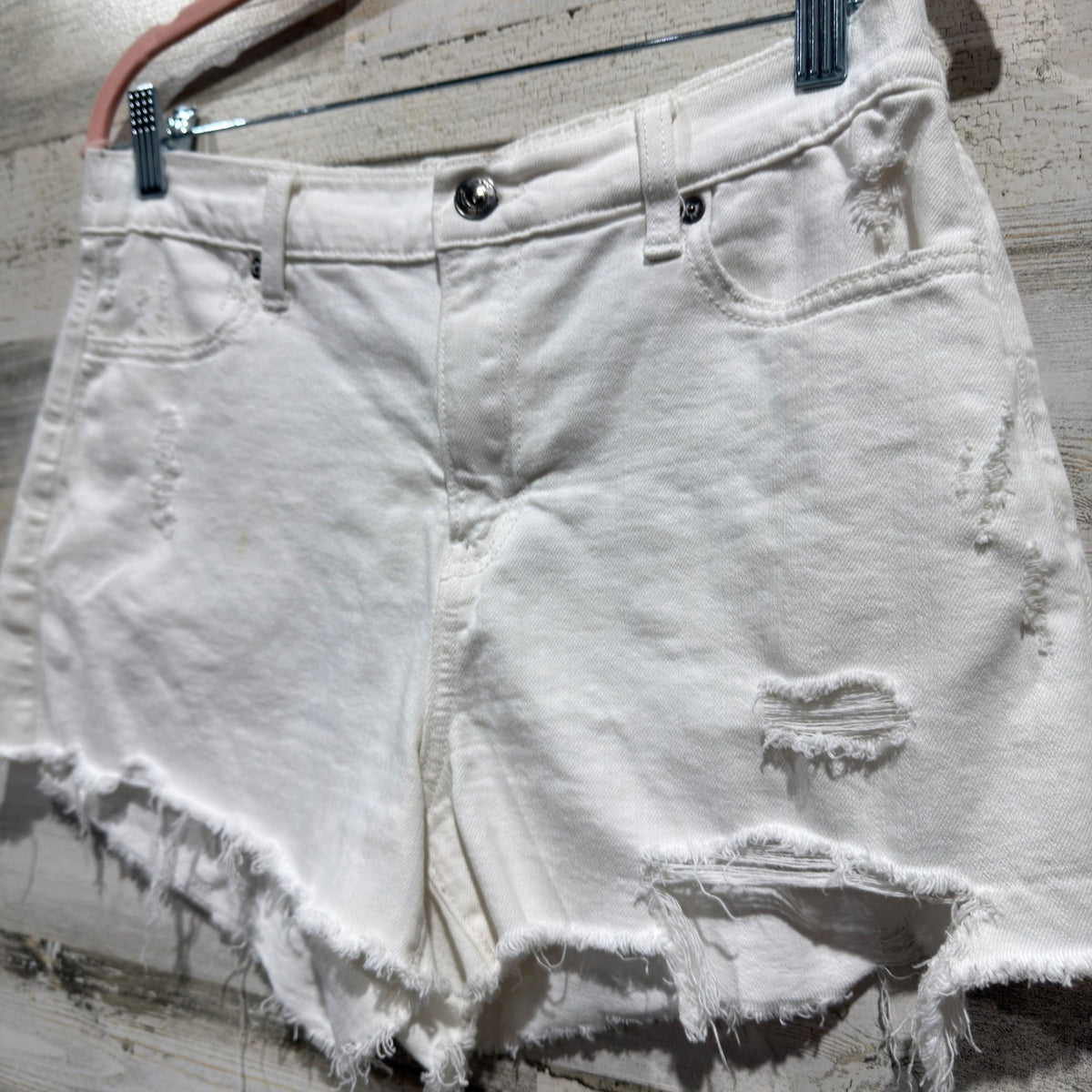 Aerie Distressed Denim Shorts Women M White Cotton Blend Boho Flawed*1
