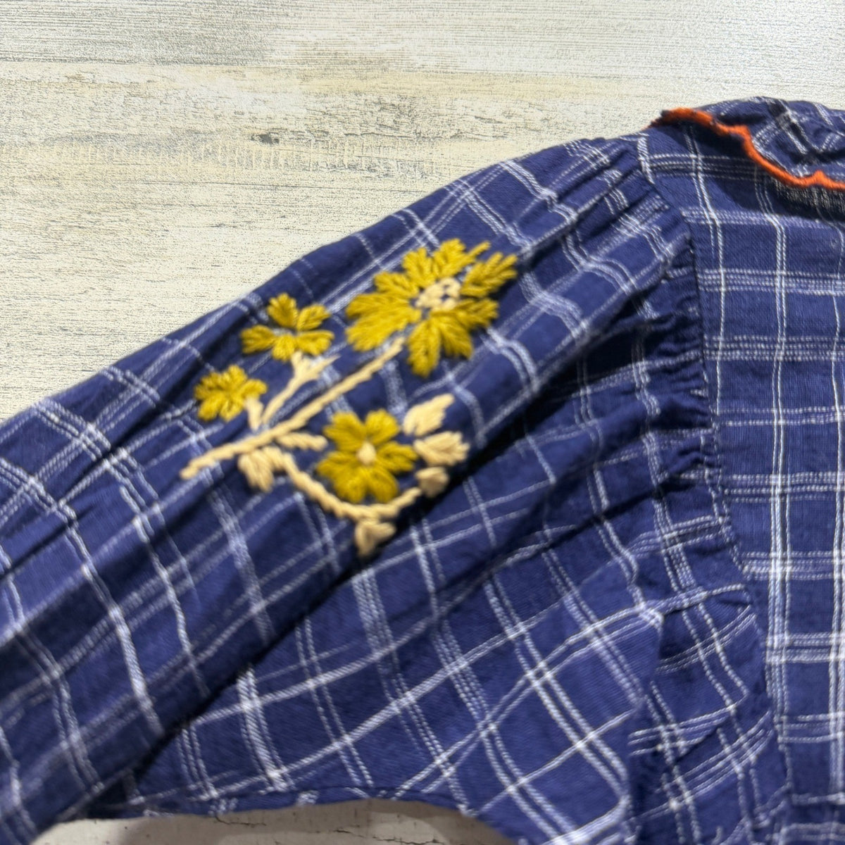 Lali Embroidered Bubble Romper Girls 24M Blue Plaid Floral NWT *Flawed2
