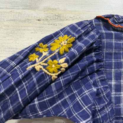 Lali Embroidered Bubble Romper Girls 24M Blue Plaid Floral NWT *Flawed2