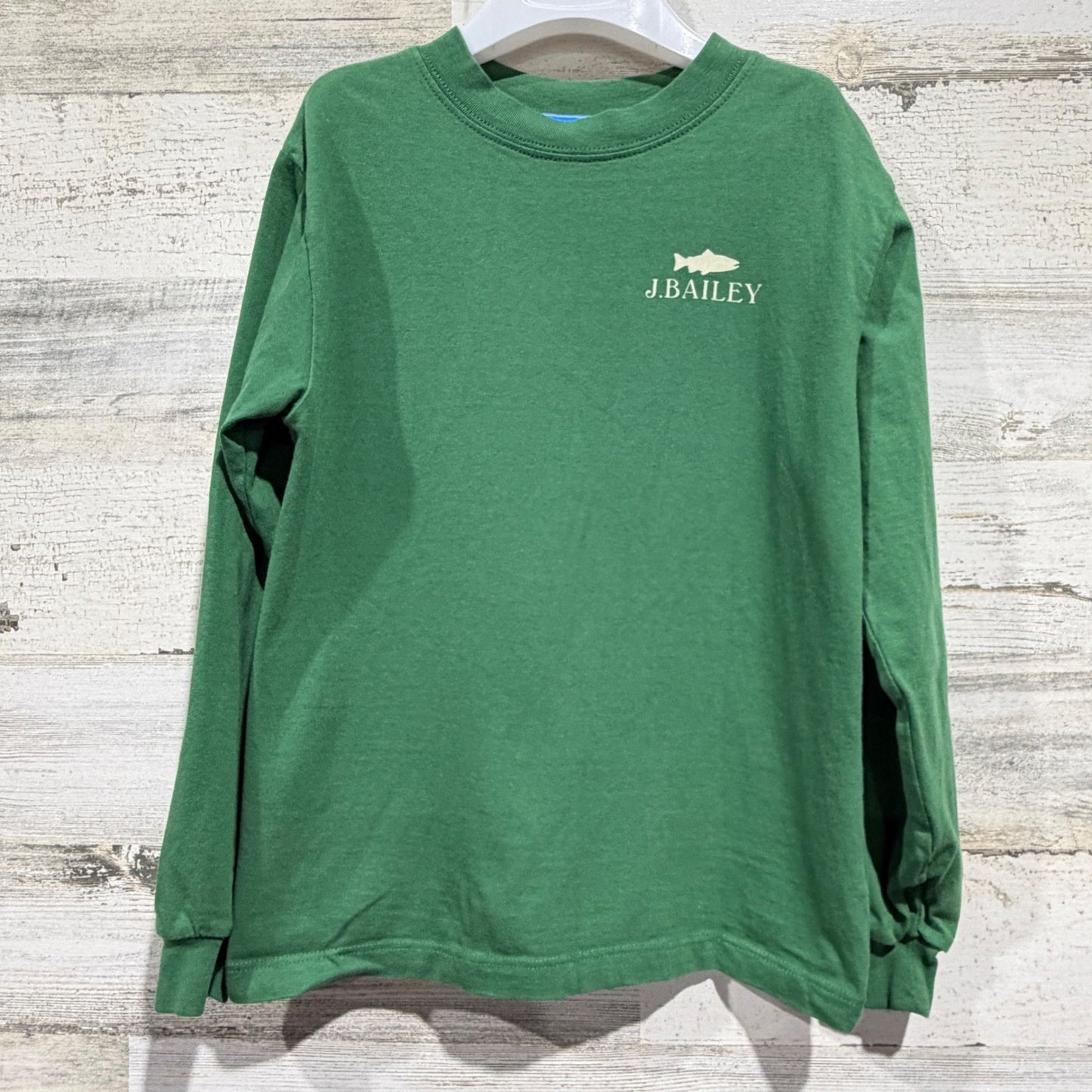 J. Bailey T-Shirt Boys 7 Green Sport Fishing Club Trout Graphic Outdoors EUC0