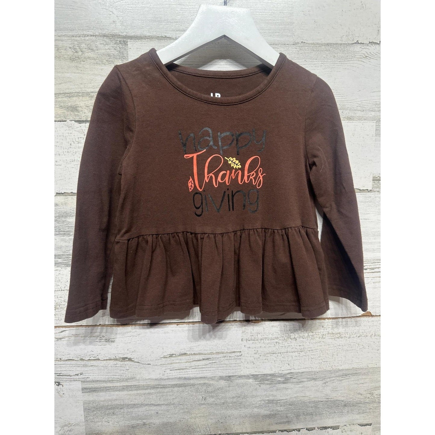 Unique Baby Thanksgiving Top Girls 4Y Brown Peplum Graphic Long Sleeve EUC0