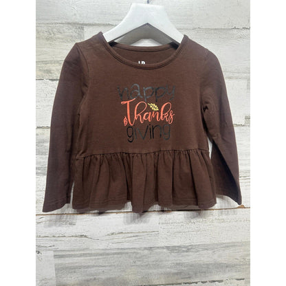 Unique Baby Thanksgiving Top Girls 4Y Brown Peplum Graphic Long Sleeve EUC0