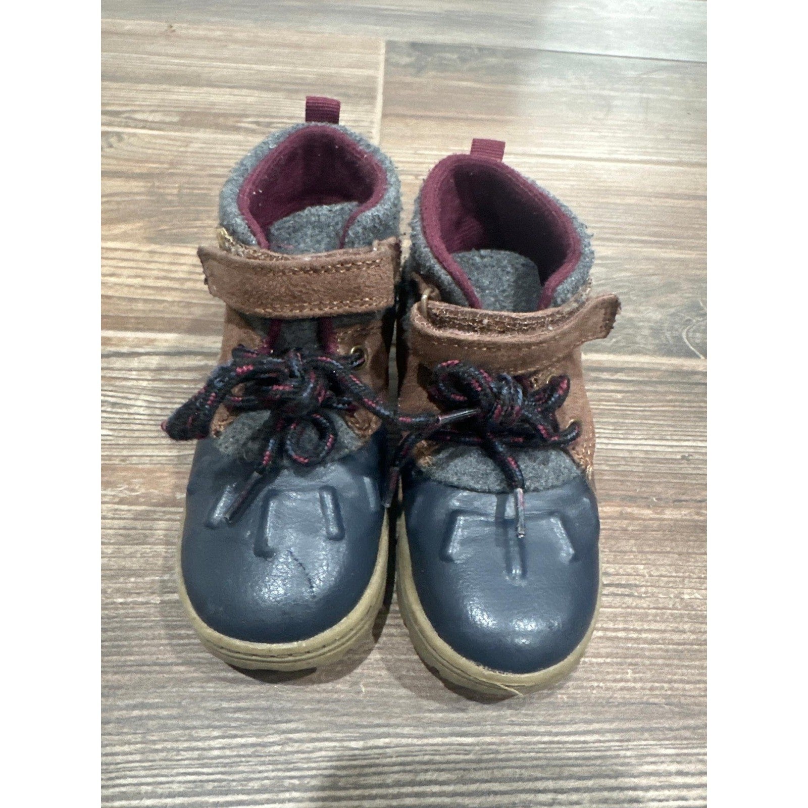 Carter's Duck Boots Boys Size 8 Navy Brown Felt Mixed Media Gorpcore3
