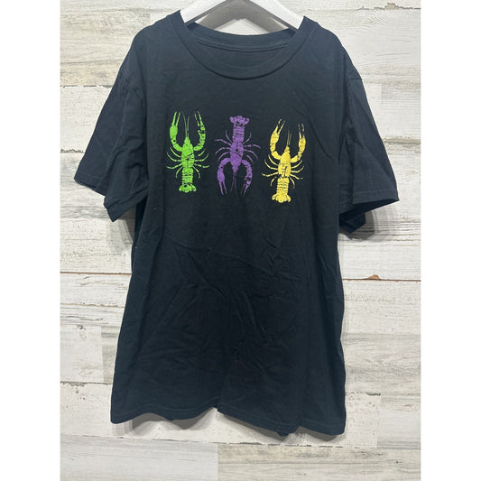 Gildan Crawfish Graphic T-Shirt Boys Large Black Neon Lobster EUC0