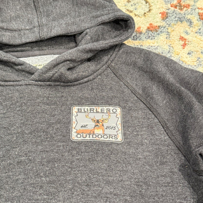 Burlebo Outdoors Hoodie Fits Like Boys 5/6 Gray Deer Graphic Gorpcore EUC1