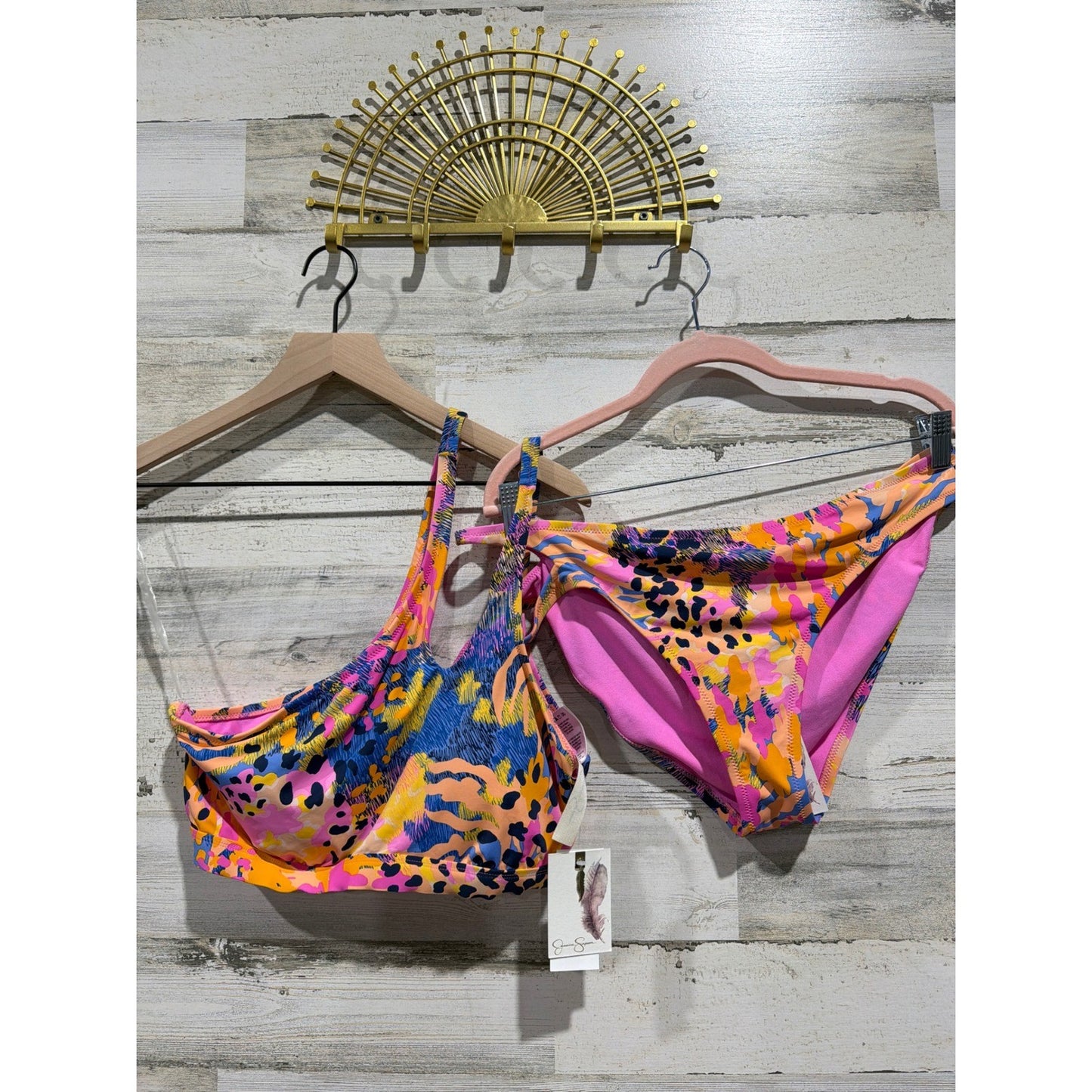 Jessica Simpson Bikini Set Women L Top XL Bottoms Print Tropical Swim Vacay NWT0