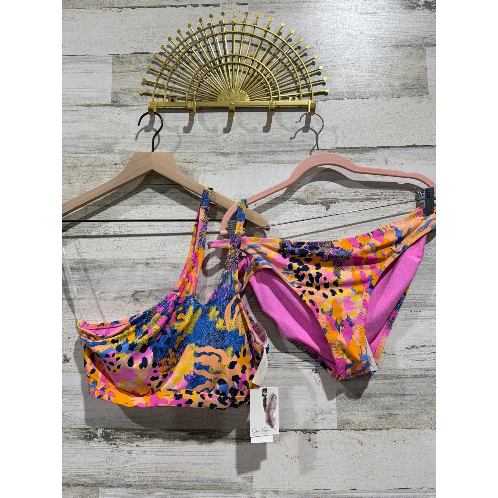 Jessica Simpson Bikini Set Women L Top XL Bottoms Print Tropical Swim Vacay NWT0