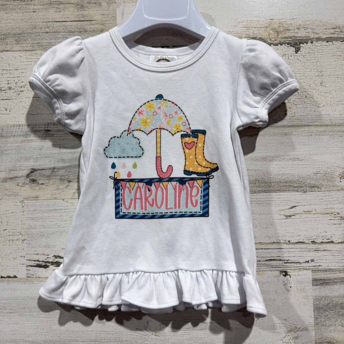 Blanke Boutique Caroline Graphic T-Shirt Girls 18M White Cotton Ruffle Spring0
