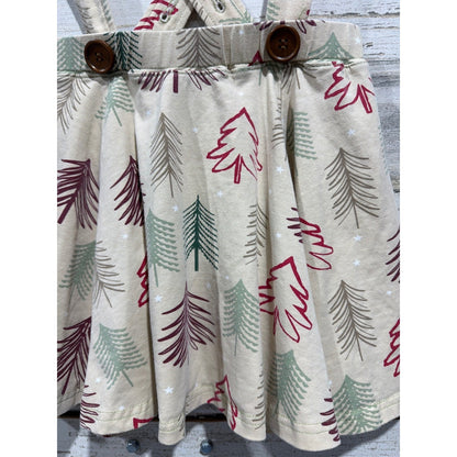 Sew Sassy Pinafore Skirt Girls 10 Cream Christmas Tree Holiday Boutique EUC1