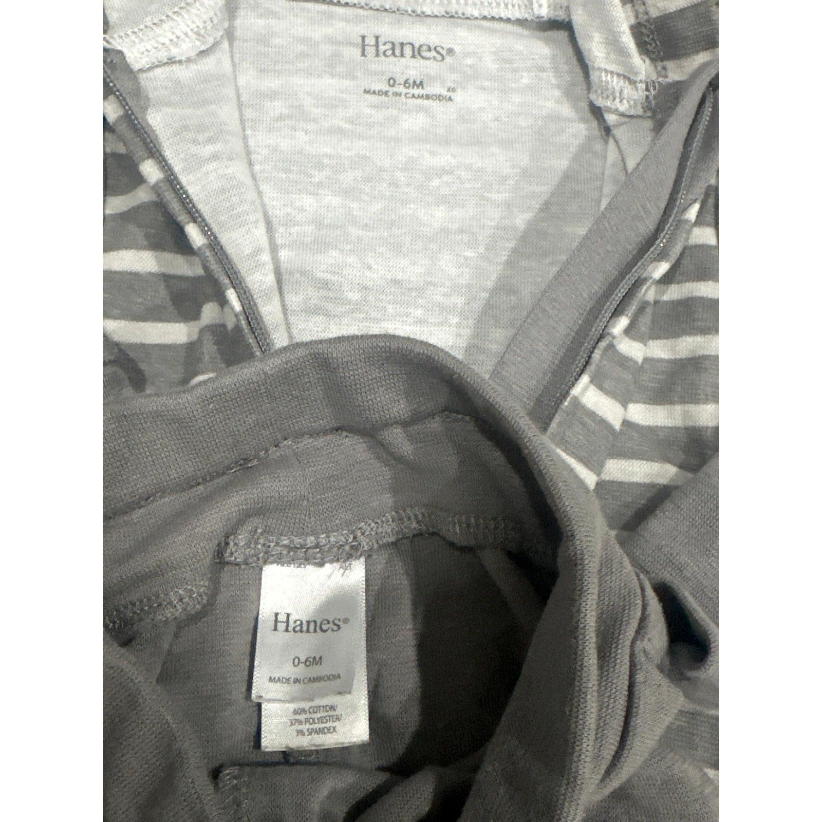 Hanes Hoodie Shorts Set Boys 0-6M Gray Striped Ultimate Baby Flexy EUC1
