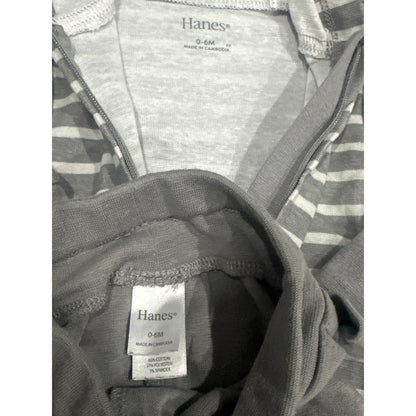 Hanes Hoodie Shorts Set Boys 0-6M Gray Striped Ultimate Baby Flexy EUC1
