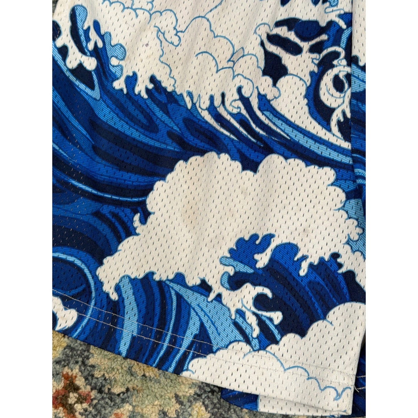 BKTSQD Mesh Basketball Shorts Men XS Blue Great Wave Hokusai Streetwear *Flawed2