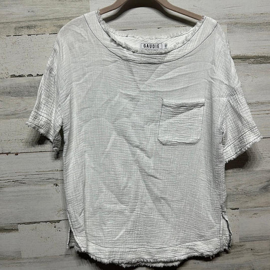 Gaudie Gauze Top Women Small White Raw Edge Fringed Boxy Pocket Tee EUC0