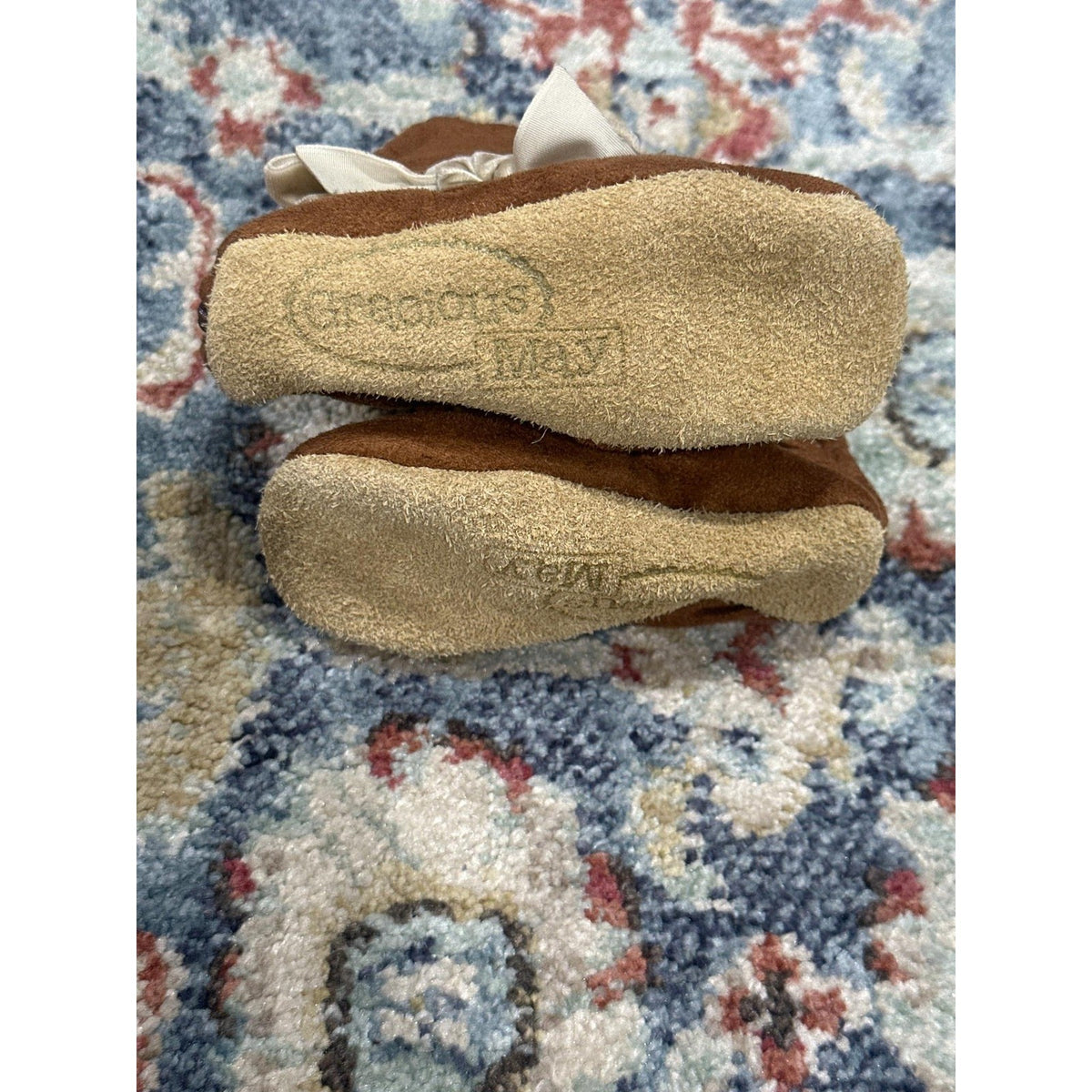 Gracious May Boots Girls 12-18m Brown Velvet Bow Slouchy Suede Soft Sole3
