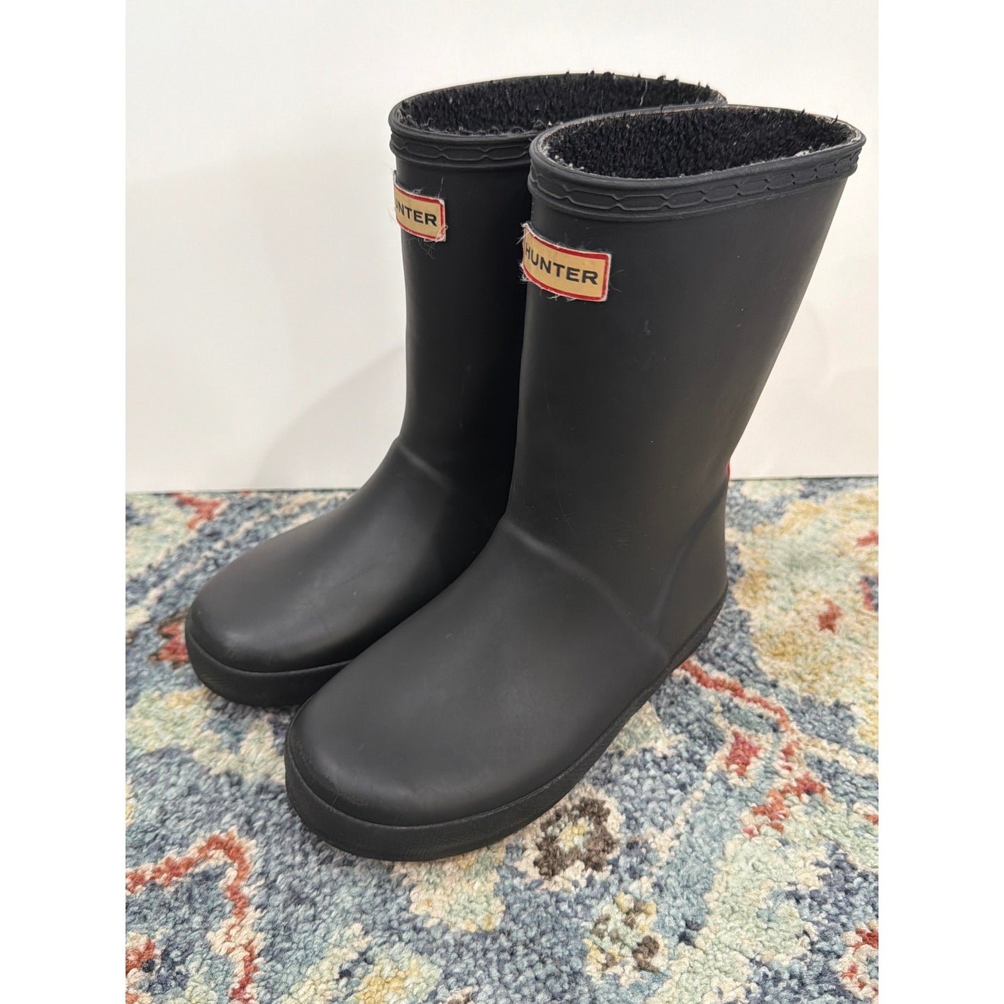 Hunter Rain Boots Kids 12 Black Matte Fleece Lined Rubber Outdoors1