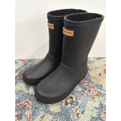 Hunter Rain Boots Kids 12 Black Matte Fleece Lined Rubber Outdoors1