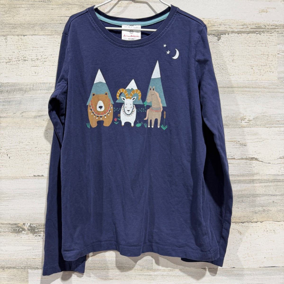 Hanna Andersson Graphic Tee Kids 10 / 140 Navy Mountain Animal Folk EUC0